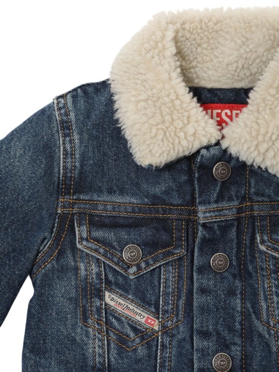 Diesel Kids: Denim & faux fur jacket - Koyu Mavi - kids-boys_1 | Luisa Via Roma