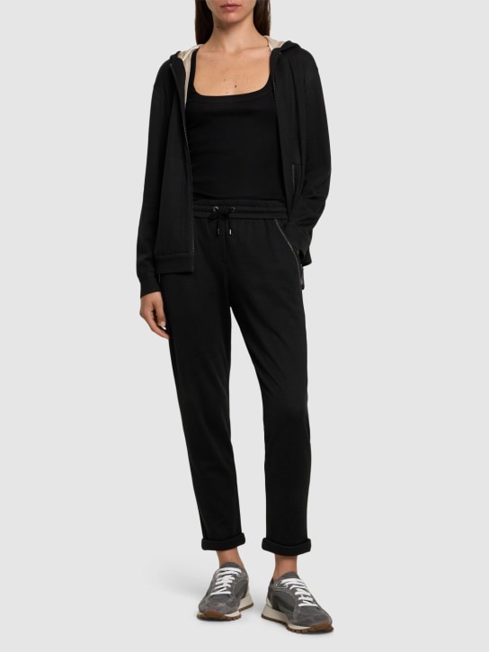 Brunello Cucinelli: Cotton blend  jersey sweatpants - Black - women_1 | Luisa Via Roma