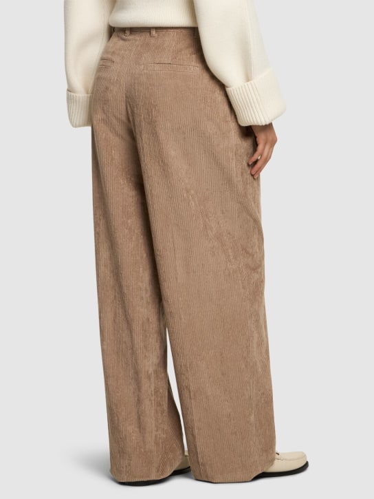 Brunello Cucinelli: 泡泡纱灯芯绒阔腿裤 - 棕色 - women_2 | Luisa Via Roma