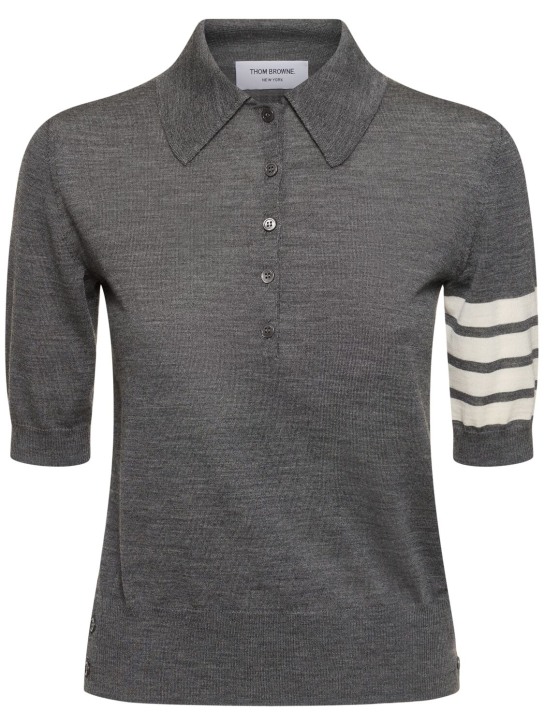 Thom Browne: Relaxed fit wool polo - Grey - women_0 | Luisa Via Roma