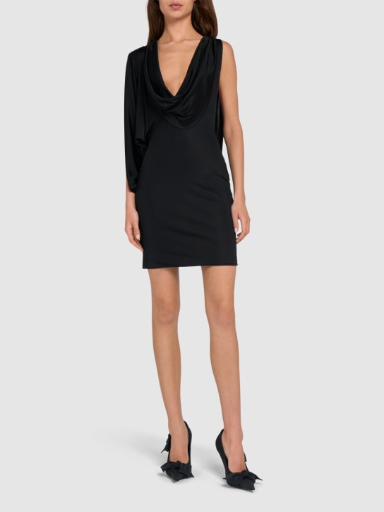 Dsquared2: 亮面粘胶纤维平纹针织短款连衣裙 - 黑色 - women_1 | Luisa Via Roma