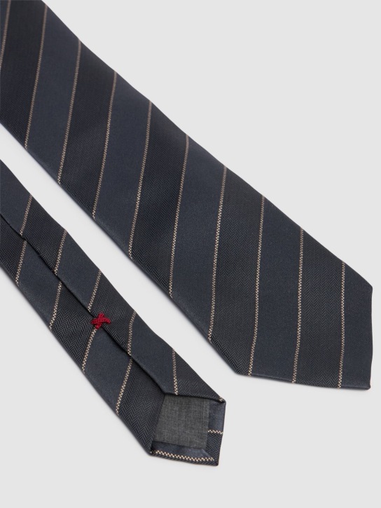 Brunello Cucinelli: Chevron silk tie - Dark Grey - men_1 | Luisa Via Roma