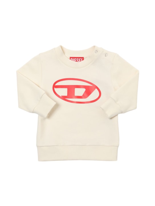 Diesel Kids: Cotton crewneck sweatshirt w/logo - Off-White - kids-girls_0 | Luisa Via Roma