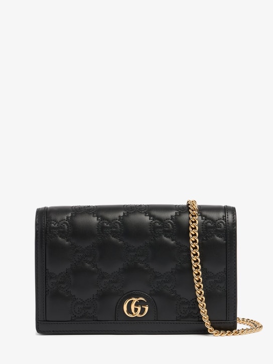 Gucci: GG Matelassé链条皮革钱包 - 黑色 - women_0 | Luisa Via Roma
