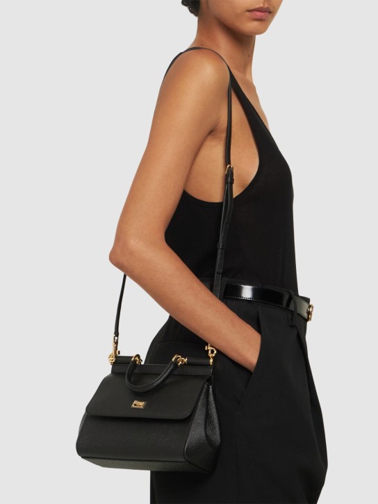 Dolce&Gabbana: Small Sicily Dauphine leather bag - Black - women_1 | Luisa Via Roma