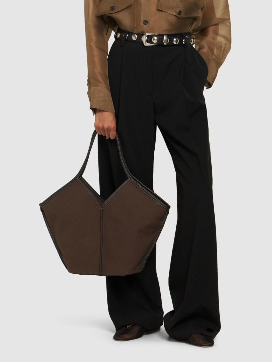 Hereu: Calella canvas & leather shoulder bag - Koyu Kahverengi - women_1 | Luisa Via Roma