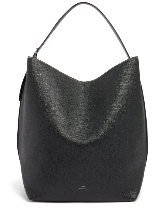 Toteme: Belted grain leather tote bag - Siyah - women_0 | Luisa Via Roma