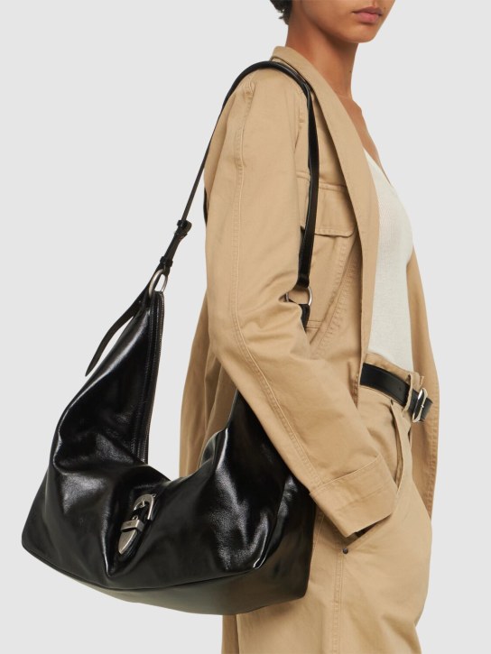 Marge Sherwood: Belted Hobo leather shoulder bag - Black Glossy - women_1 | Luisa Via Roma