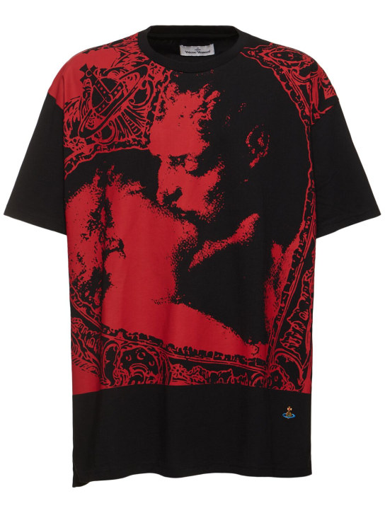 Vivienne Westwood: T-shirt oversize Kiss - Noir/Rouge - men_0 | Luisa Via Roma