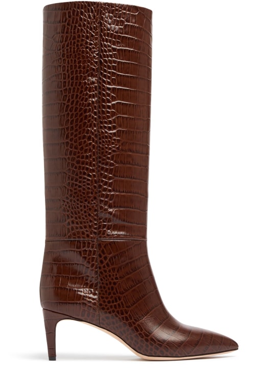 Paris Texas: 60mm Stiletto croc embossed boots - Tan - women_0 | Luisa Via Roma