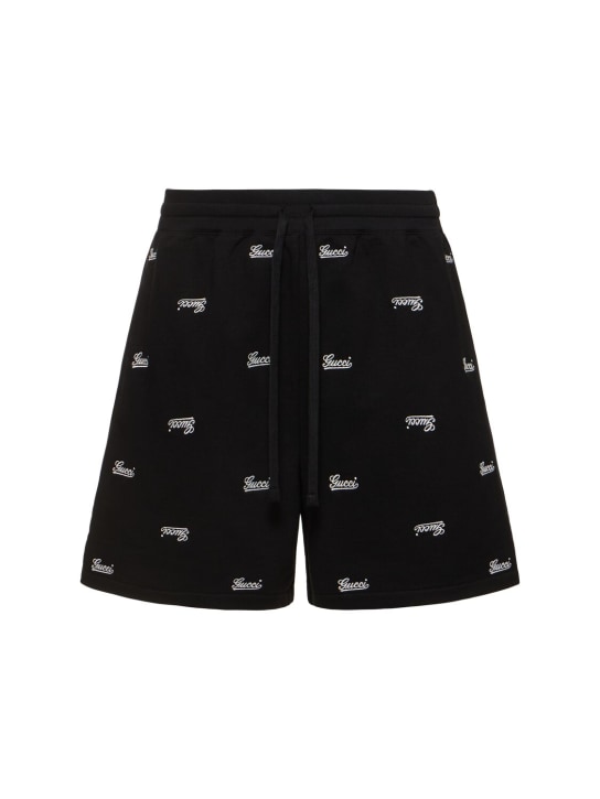 Gucci: Logo cotton jersey shorts - Siyah - men_0 | Luisa Via Roma