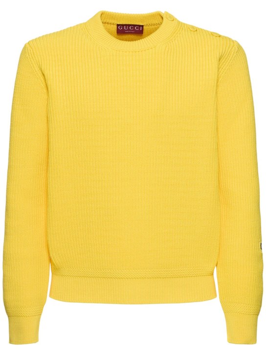 Gucci: Logo cotton blend crewneck sweater - Yellow - men_0 | Luisa Via Roma