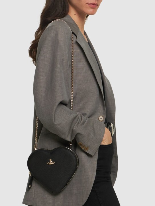 Vivienne Westwood: New Heart saffiano leather shoulder bag - Black - women_1 | Luisa Via Roma