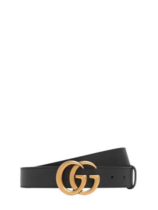 Gucci: 3cm GG buckle leather belt - Black - men_0 | Luisa Via Roma