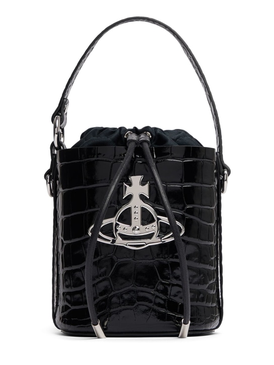 Vivienne Westwood: Daisy Saffiano leather bucket bag - Siyah - women_0 | Luisa Via Roma