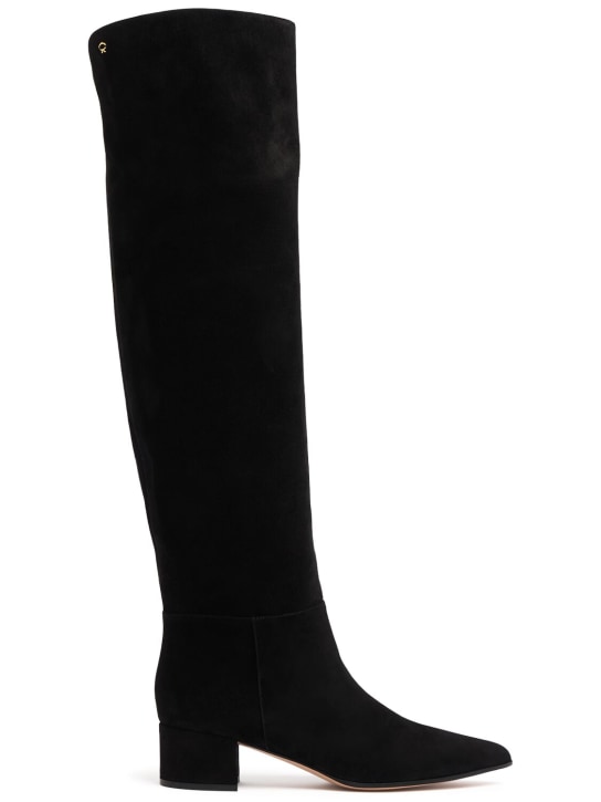 Gianvito Rossi: 45mm Suede over-the-knee boots - Black - women_0 | Luisa Via Roma