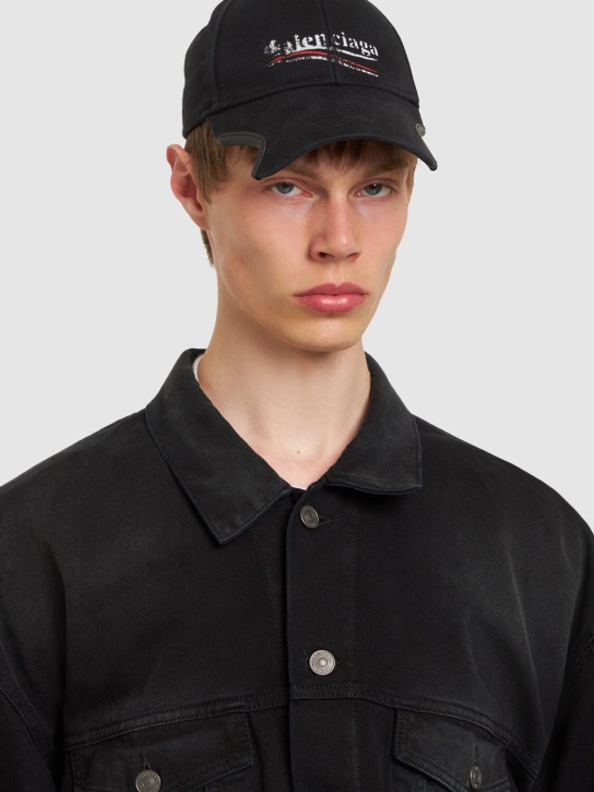 Balenciaga: Political cotton drill cap - Black - men_1 | Luisa Via Roma