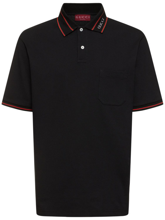 Gucci: Cotton blend piquet polo shirt - Siyah - men_0 | Luisa Via Roma