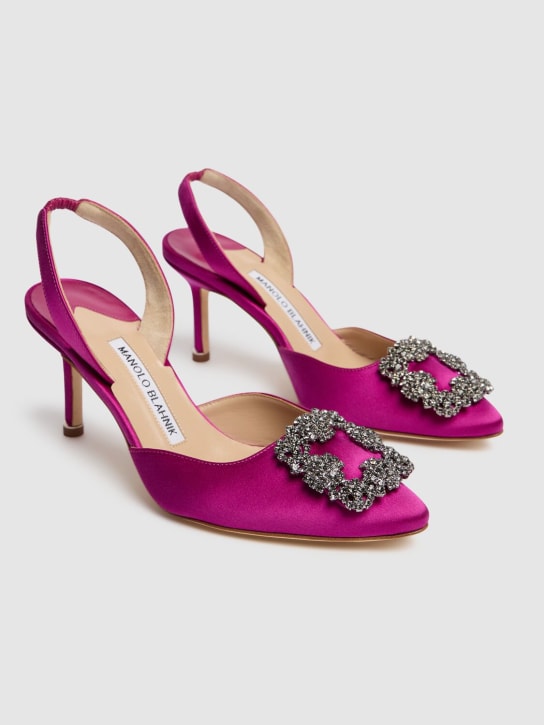 Manolo Blahnik: 70mm Hangisli satin pumps - Fuchsia - women_2 | Luisa Via Roma