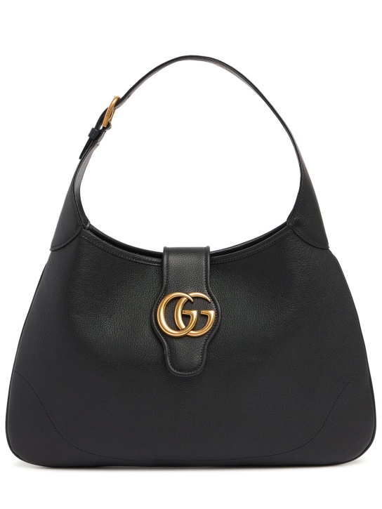 Gucci: Aphrodite leather hobo bag - Siyah - women_0 | Luisa Via Roma