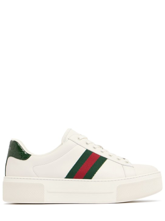 Gucci: 30mm Gucci Ace leather sneakers - Beyaz - women_0 | Luisa Via Roma