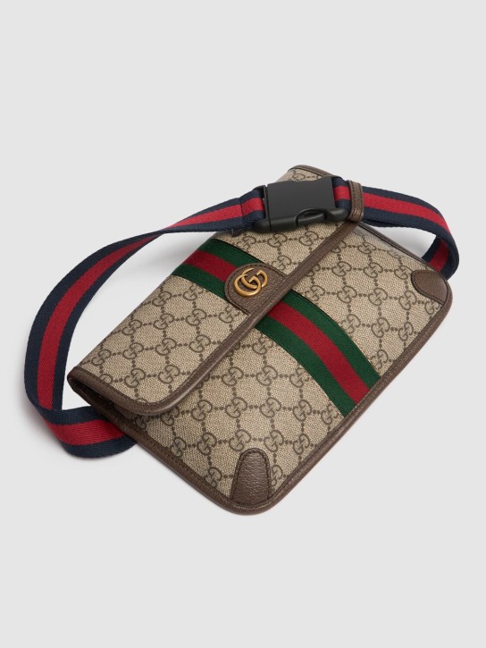 Gucci: GG supreme cotton blend belt bag - Beige/Brown - men_1 | Luisa Via Roma