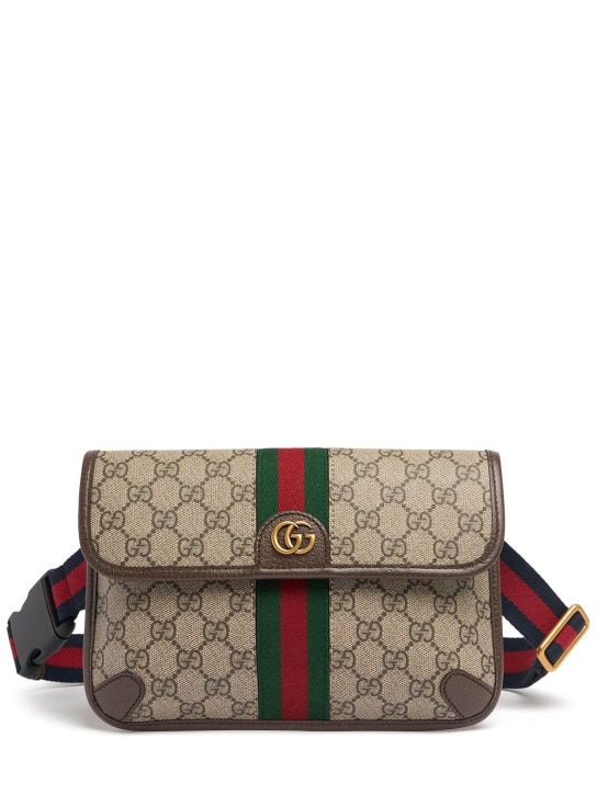 Gucci: GG supreme cotton blend belt bag - Bej/Kahverengi - men_0 | Luisa Via Roma