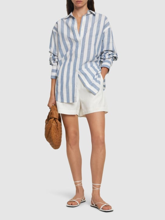 ANINE BING: Plaza striped cotton & linen shirt - White/Blue - women_1 | Luisa Via Roma