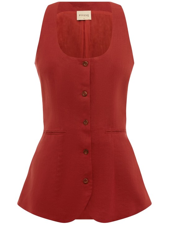 POSSE: Ruben square neck linen vest - Red - women_0 | Luisa Via Roma