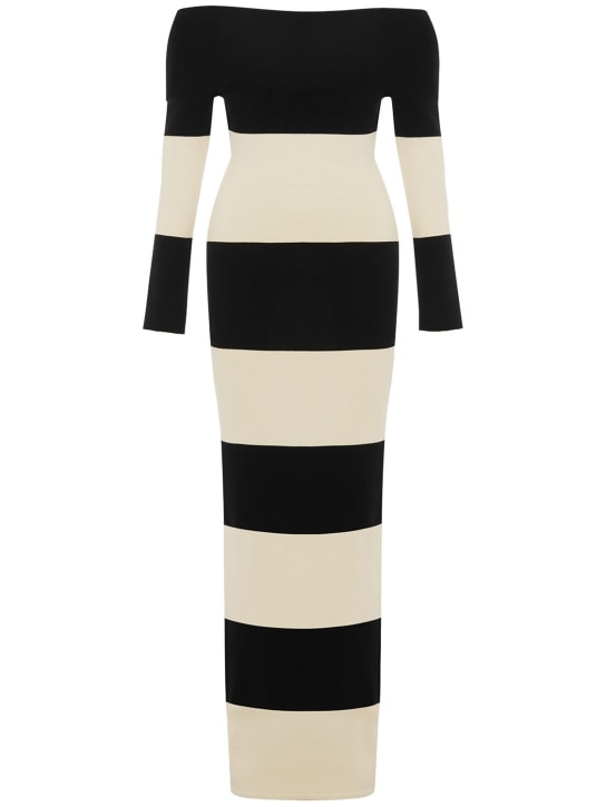 POSSE: Theo striped knit long dress - Krem/Siyah - women_0 | Luisa Via Roma