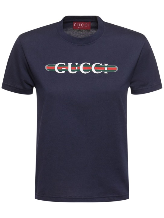 Gucci: Camiseta de algodón jersey - Azul Marino - women_0 | Luisa Via Roma