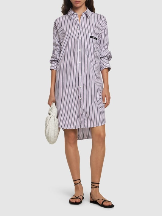 Palm Angels: Curved logo cotton shirt dress - Purple/White - women_1 | Luisa Via Roma