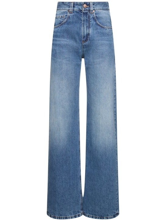 Brunello Cucinelli: Mid rise denim wide jeans - Mavi - women_0 | Luisa Via Roma