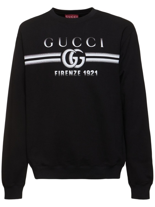 Gucci: Logo轻量毛毡棉质卫衣 - 黑色 - men_0 | Luisa Via Roma