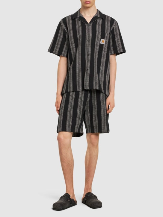 Carhartt WIP: Dodson waffle weave tech shorts - Black Stripe - men_1 | Luisa Via Roma