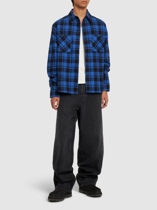 Off-White: Check flannel cotton shirt - Black/Blue - men_1 | Luisa Via Roma