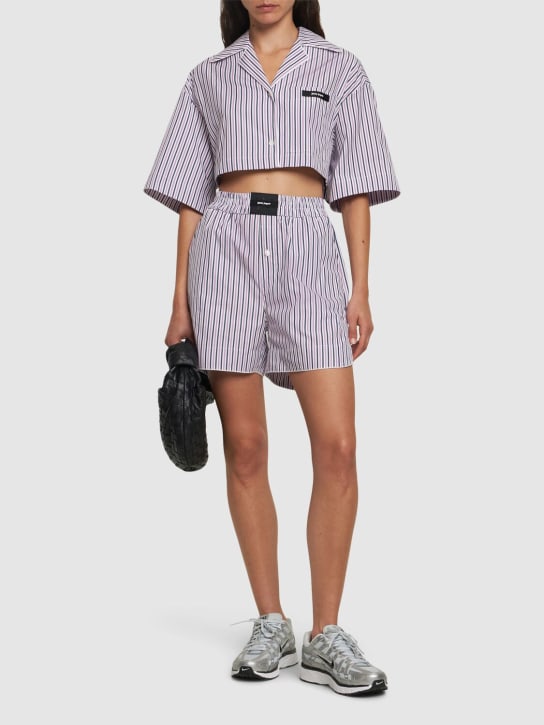 Palm Angels: Camisa de algodón a rayas - Púrpura/Blanco - women_1 | Luisa Via Roma