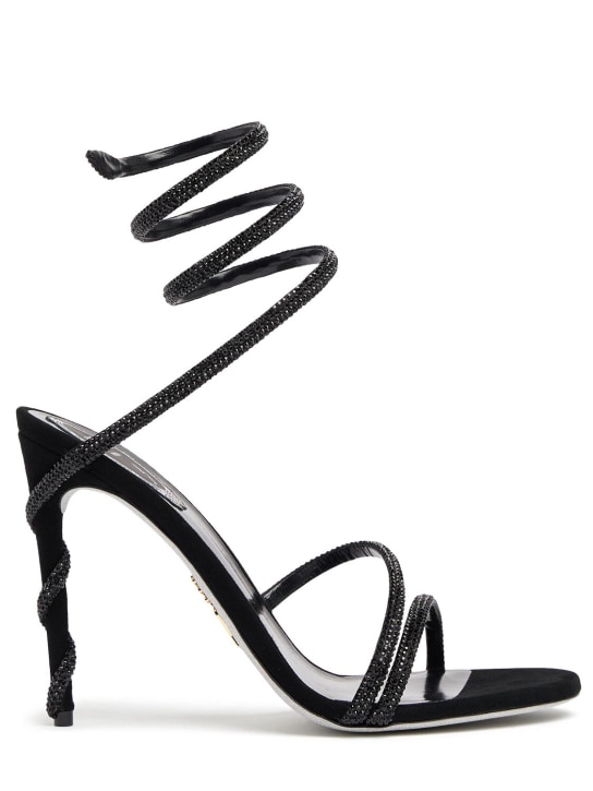 René Caovilla: 105 mm Saten ve kristal yüksek topuklu sandalet - Siyah - women_0 | Luisa Via Roma