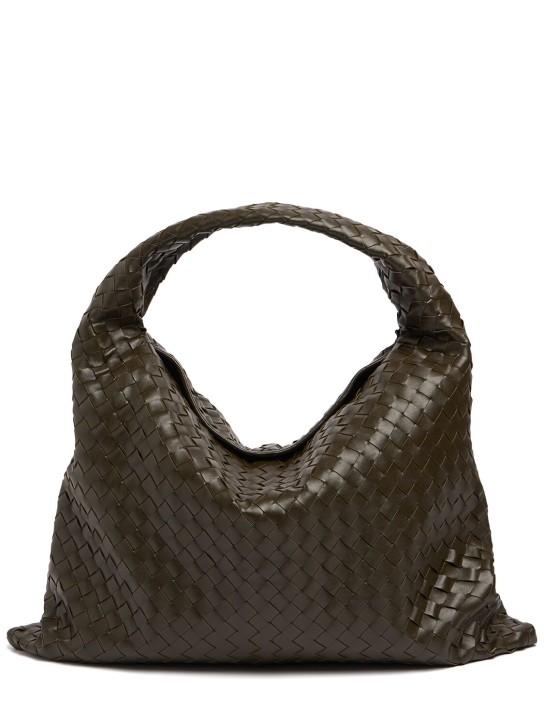 Bottega Veneta: Large Hop leather shoulder bag - Haki - women_0 | Luisa Via Roma