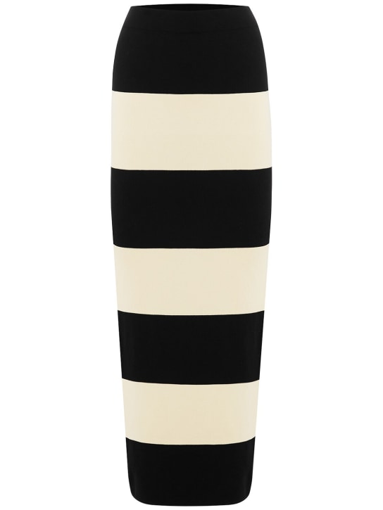 POSSE: Theo striped knit long skirt - Krem/Siyah - women_0 | Luisa Via Roma