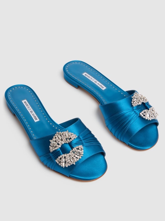Manolo Blahnik: 10mm Pralina satin slide sandals - Dark Blue - women_1 | Luisa Via Roma