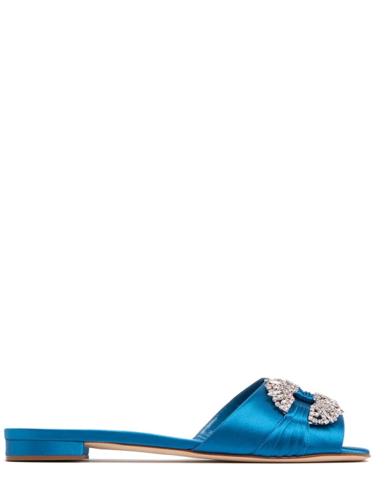 Manolo Blahnik: 10mm Pralina satin slide sandals - Dark Blue - women_0 | Luisa Via Roma