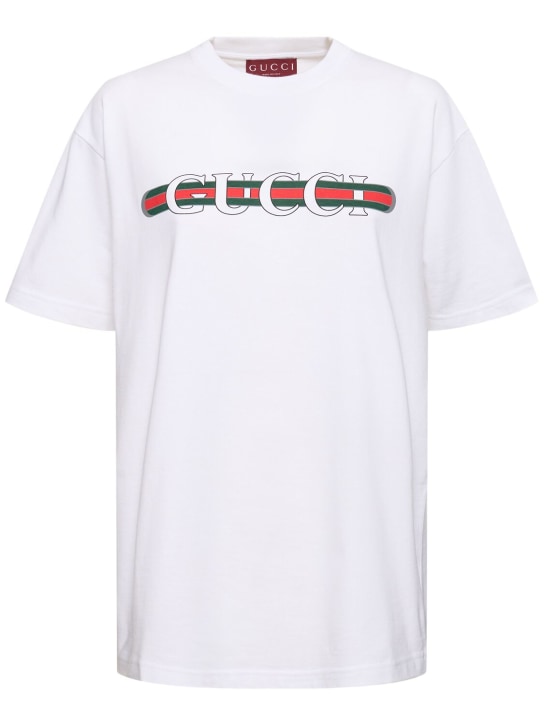 Gucci: T-Shirt aus Baumwolljersey „Ancora G Loved“ - Weiß - women_0 | Luisa Via Roma