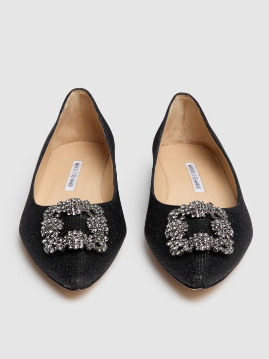Manolo Blahnik: 10毫米Hangisi金银丝平底鞋 - 黑色 - women_2 | Luisa Via Roma