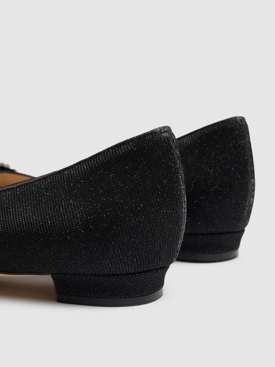 Manolo Blahnik: 10毫米Hangisi金银丝平底鞋 - 黑色 - women_4 | Luisa Via Roma