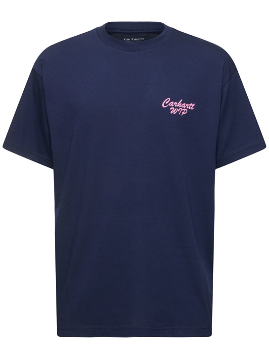 Carhartt WIP: Camiseta de algodón orgánico - Azul/Rosa - men_0 | Luisa Via Roma