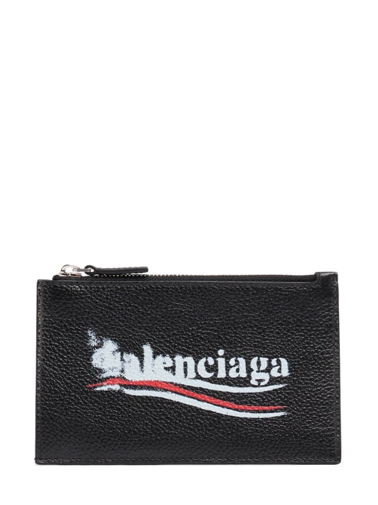 Balenciaga: Printed leather zip wallet - Siyah - men_0 | Luisa Via Roma