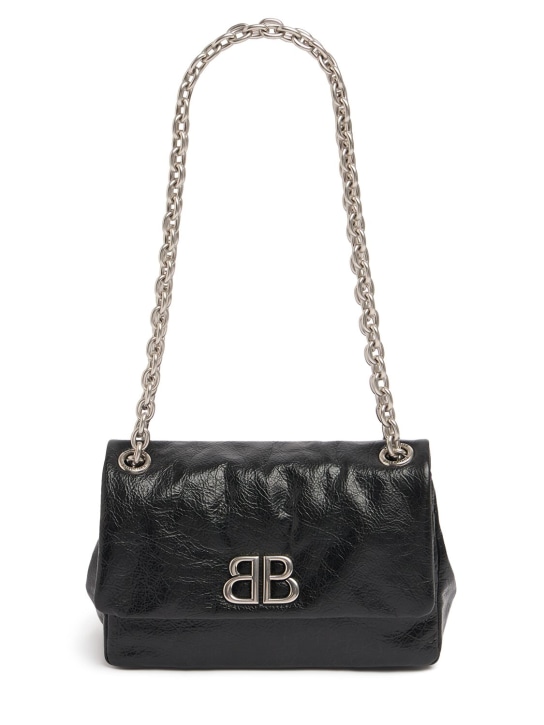 Balenciaga: Mini Monaco leather shoulder bag - Black - women_0 | Luisa Via Roma