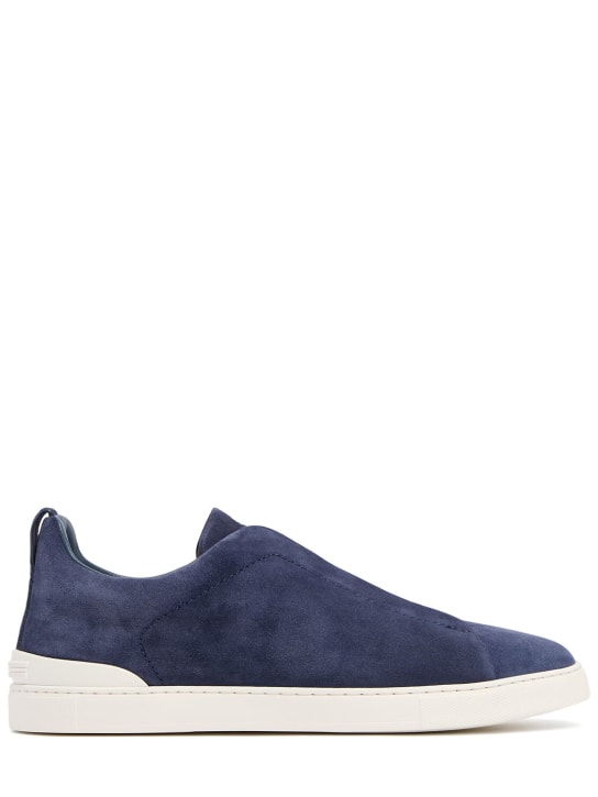 Zegna: Triple Stitch leather low-top sneakers - Blue - men_0 | Luisa Via Roma