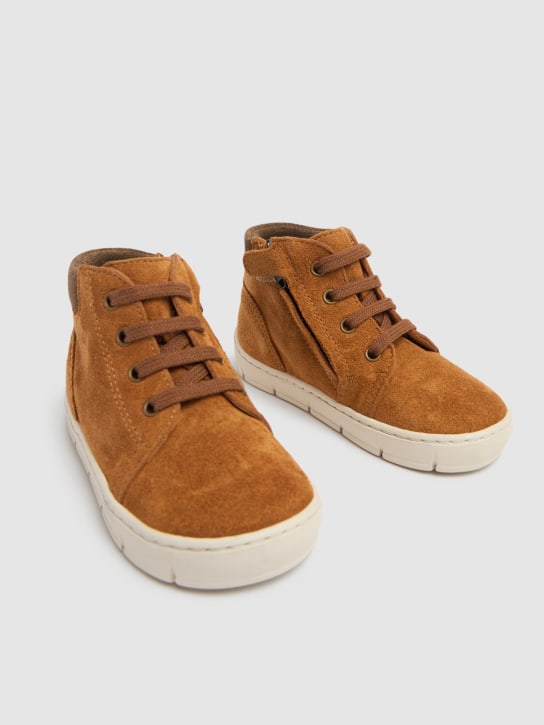 Pom D'api: Bottes à lacets Start Top Velours Oily - Caramel - kids-girls_1 | Luisa Via Roma